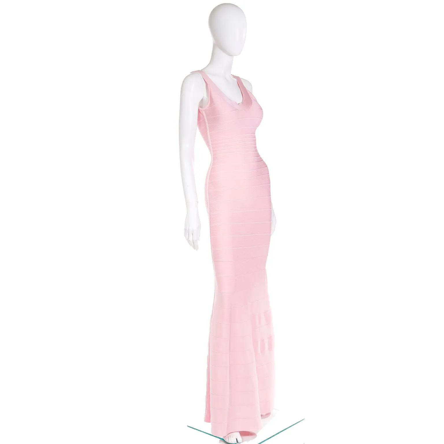 Herve Leger Long Pink Bandage Dress