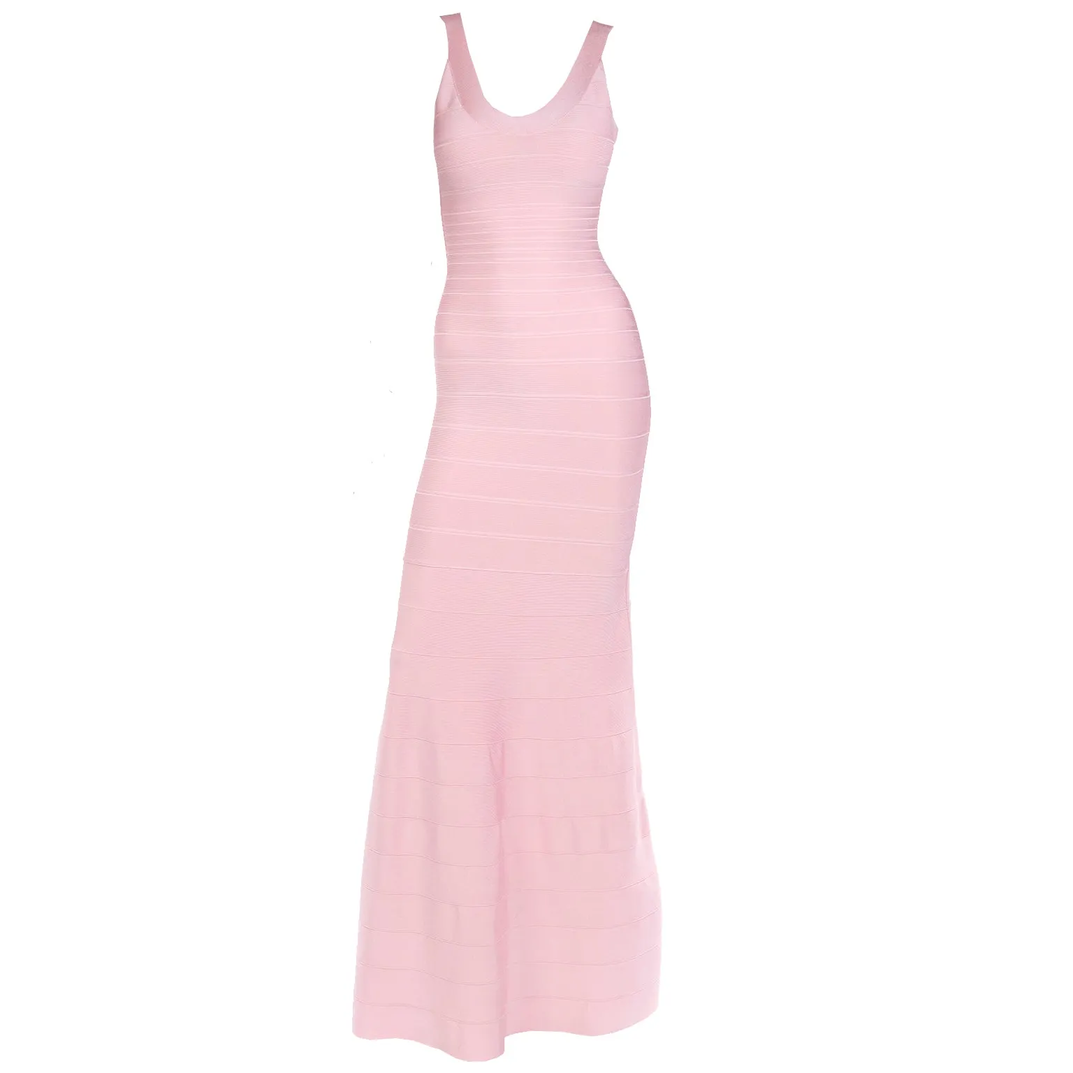 Herve Leger Long Pink Bandage Dress