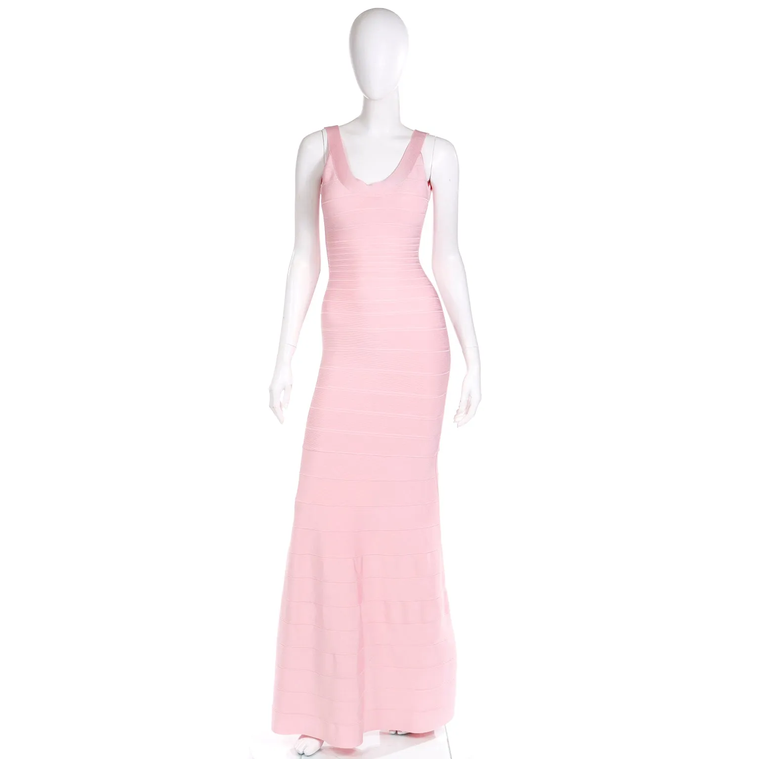 Herve Leger Long Pink Bandage Dress