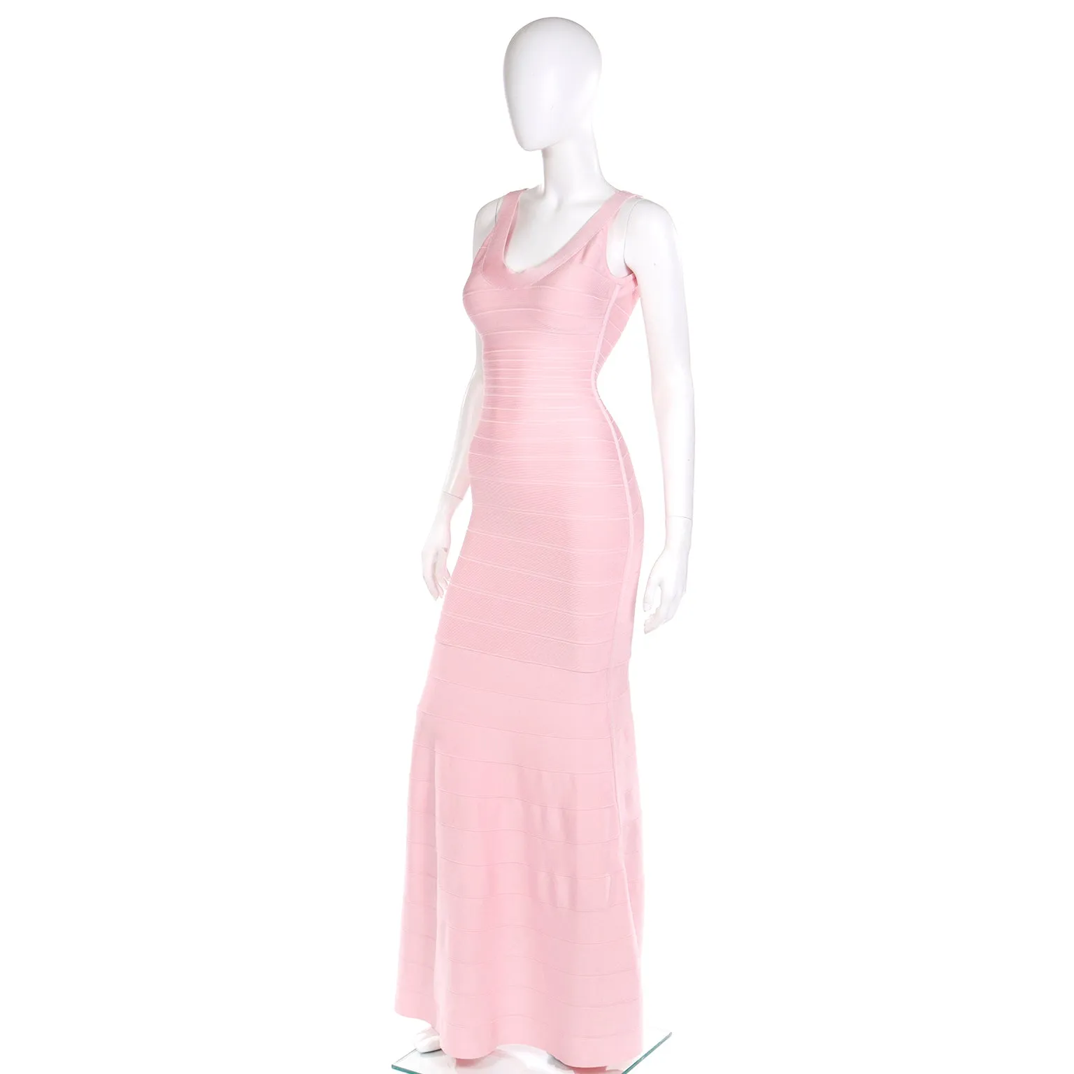 Herve Leger Long Pink Bandage Dress