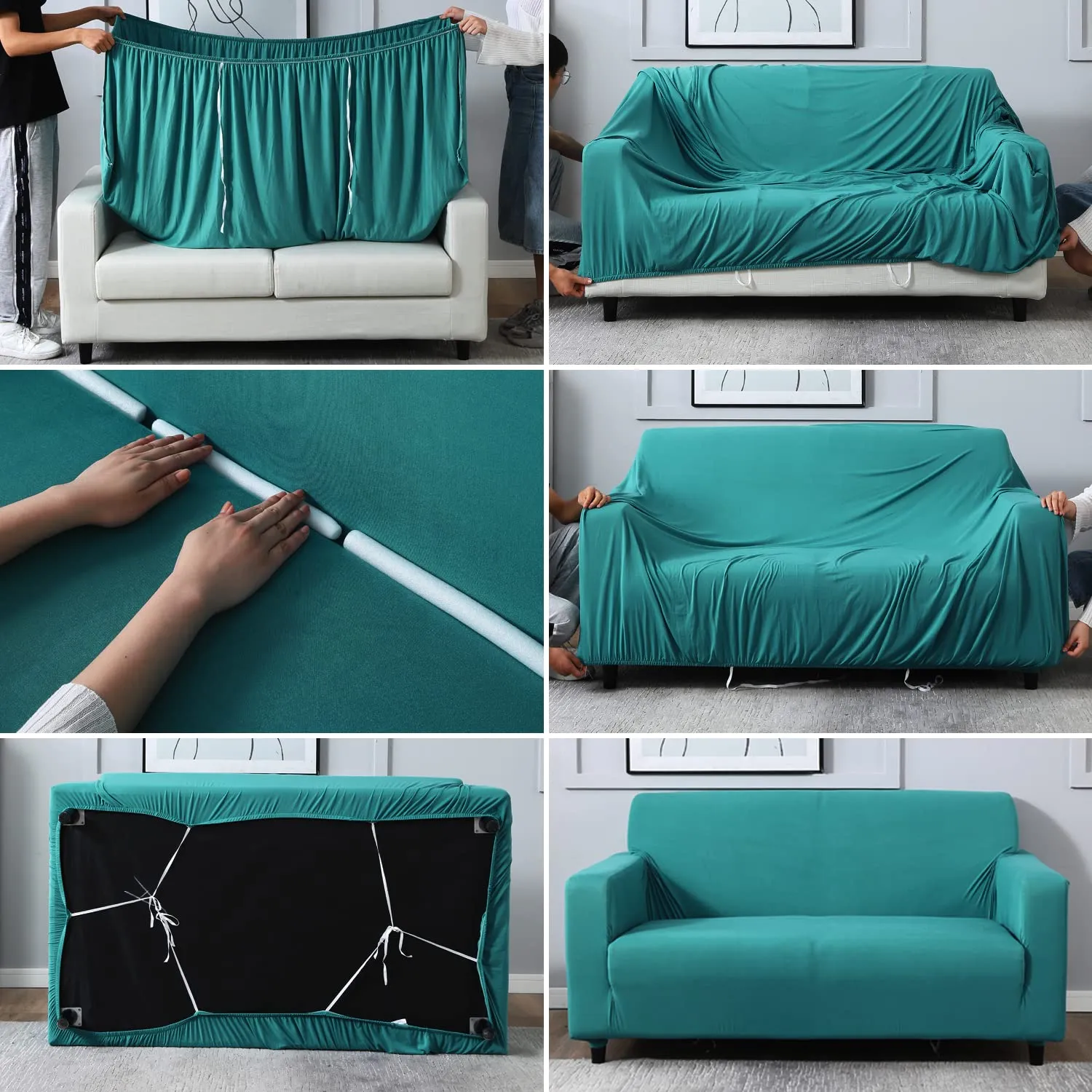 HOKIPO Elastic Stretchable Triple Seater Sofa Cover, Dark Cyan (AR-4279-E7)