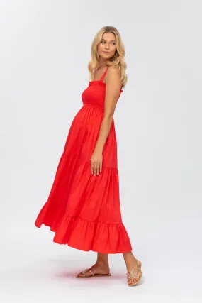 Holly Red Maxi Maternity Dress in Poplin