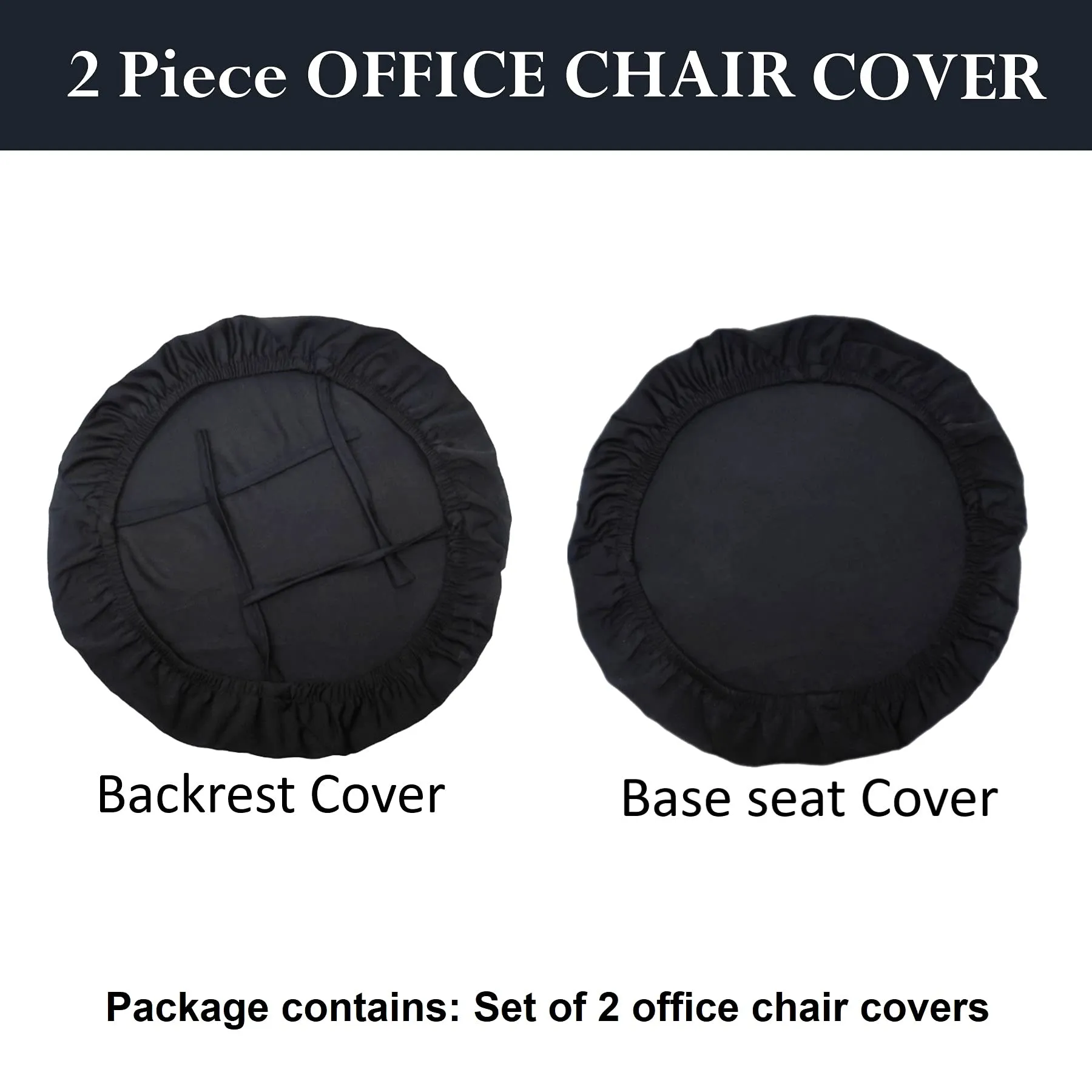 HOTKEI Black 2 Piece Office Chair Cover Pack of 1 Stretchable Elastic Polyester Blend Removable Washable Office Computer Desk Executive Rotating Chair Seat Covers Slipcover Protector