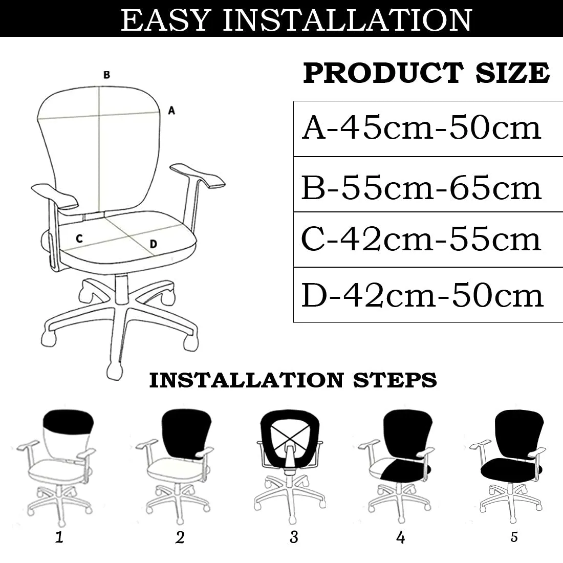 HOTKEI Black 2 Piece Office Chair Cover Pack of 1 Stretchable Elastic Polyester Blend Removable Washable Office Computer Desk Executive Rotating Chair Seat Covers Slipcover Protector