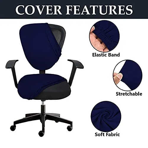 HOTKEI Navy Blue 2 Piece Office Chair Cover Pack of 1 Stretchable Elastic Polyester Blend Removable Washable Office Computer Desk Executive Rotating Chair Seat Covers Slipcover Protector