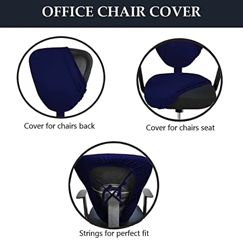 HOTKEI Navy Blue 2 Piece Office Chair Cover Pack of 1 Stretchable Elastic Polyester Blend Removable Washable Office Computer Desk Executive Rotating Chair Seat Covers Slipcover Protector