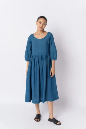 Indigo gathered midi dress