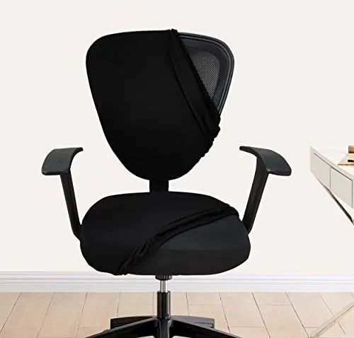 ITSPLEAZURE Black 2 Piece Office Chair Cover Pack of 1 Stretchable Elastic Polyester Removable Washable Office Computer Desk Executive Rotating Chair Seat Covers Slipcover Protector