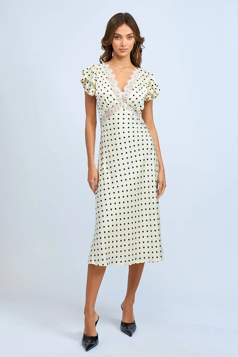 Ivory Polka Dot Lace Satin Slip Dress