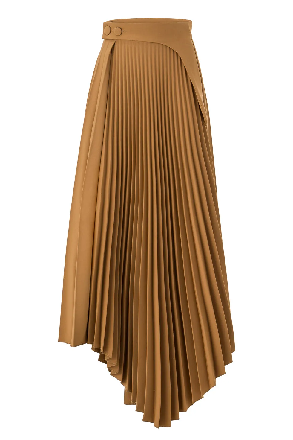 Jamila Brown Asymmetric Pleated Long Skirt