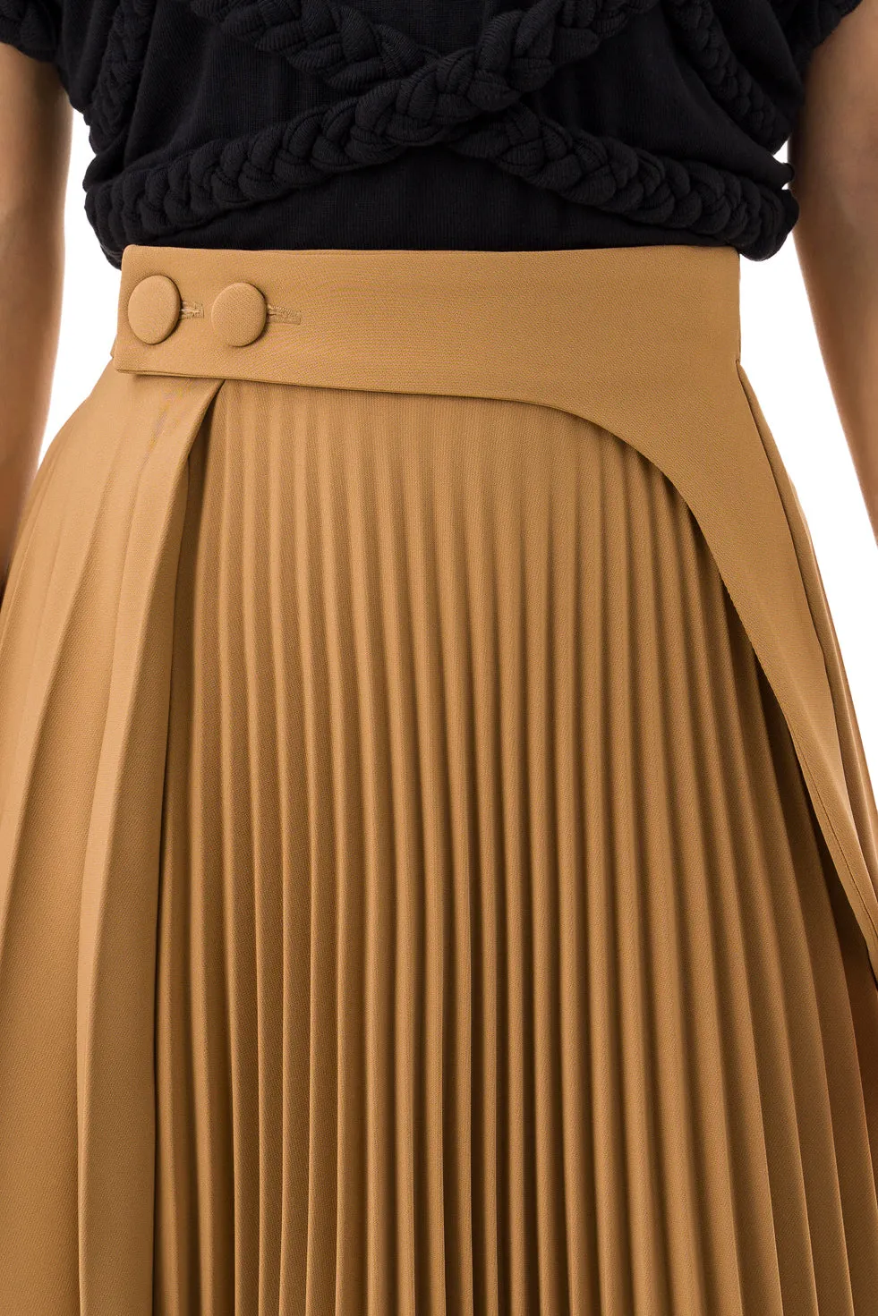 Jamila Brown Asymmetric Pleated Long Skirt