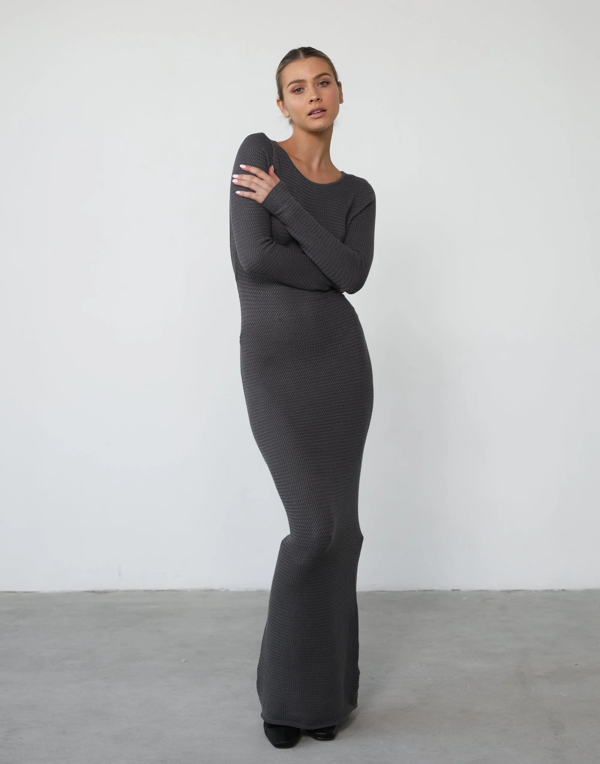 Jayda Long Sleeve Maxi Dress (Charcoal)