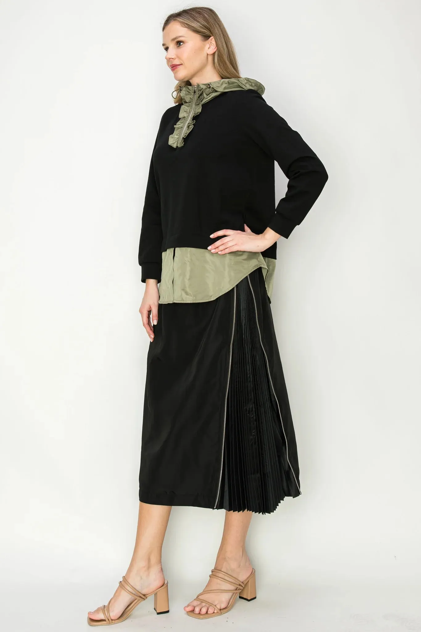 Jelani Skirt w/Pleated Zipper Sides in Black by Joh