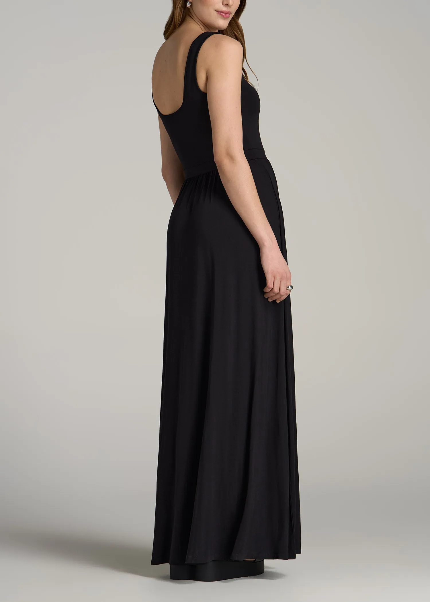 Jersey Tank Maxi Dress with Pockets for Tall Women in Black