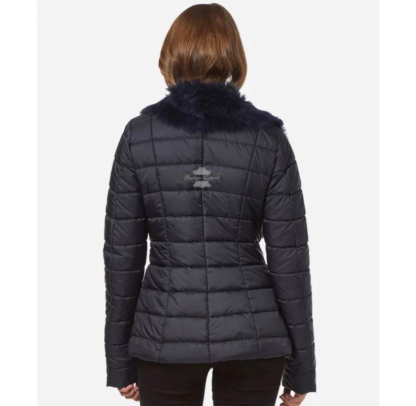 KATE LADIES FABRIC JACKET WITH TUSCANA FUR CLASSIC WINTERS JACKET Navy