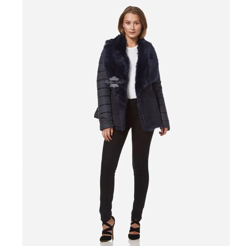 KATE LADIES FABRIC JACKET WITH TUSCANA FUR CLASSIC WINTERS JACKET Navy