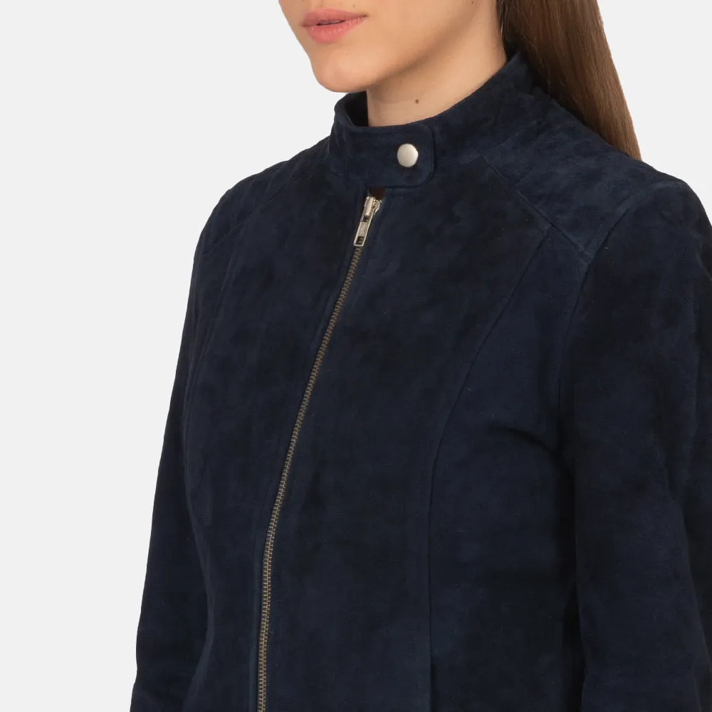 Kelsee Navy Blue Suede Biker Jacket