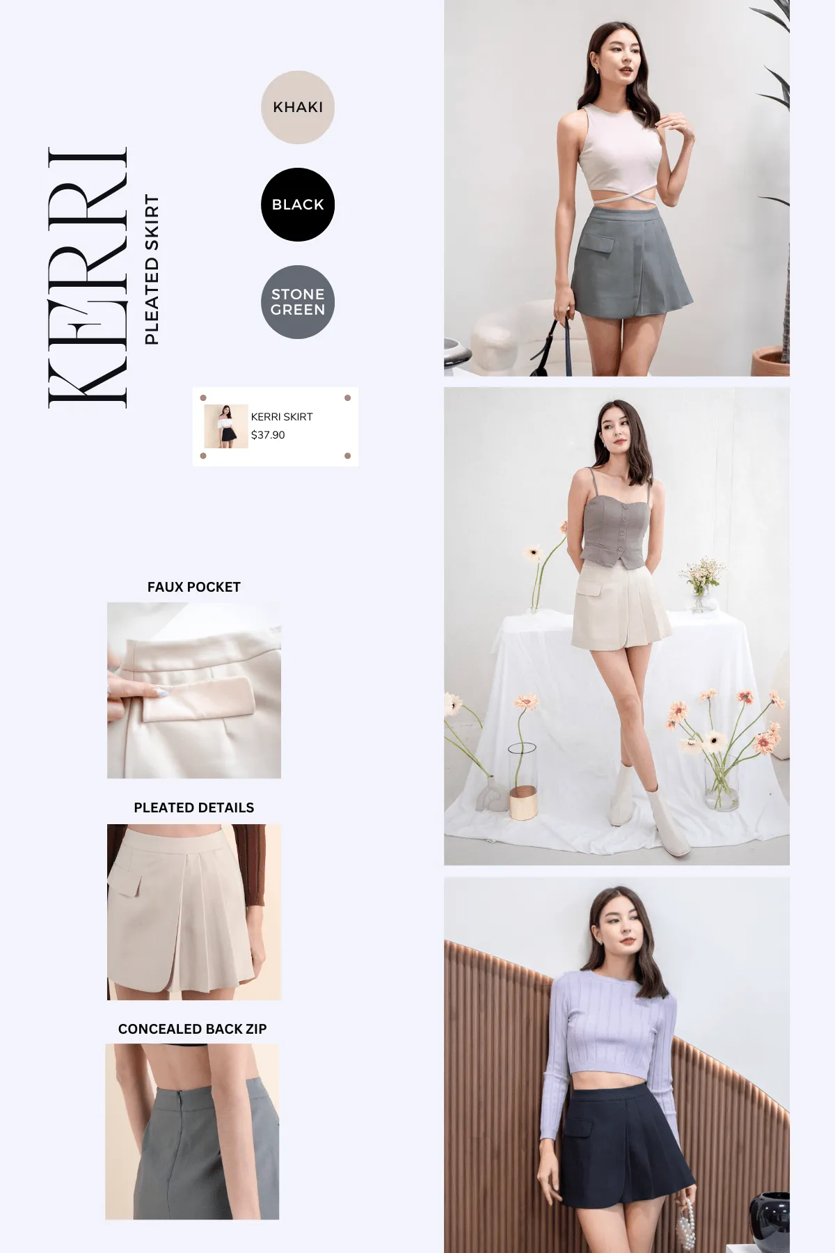 KERRI PLEATED SKIRT IN KHAKI