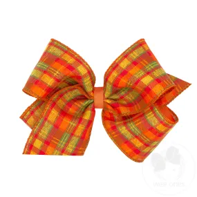 King Autumn Plaid Ribbon and Grosgrain Overlay Hair Bow