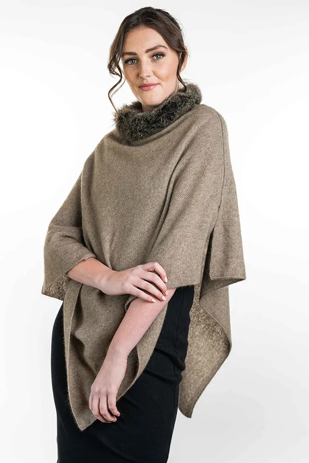 Koru Fur Trim Zip Poncho