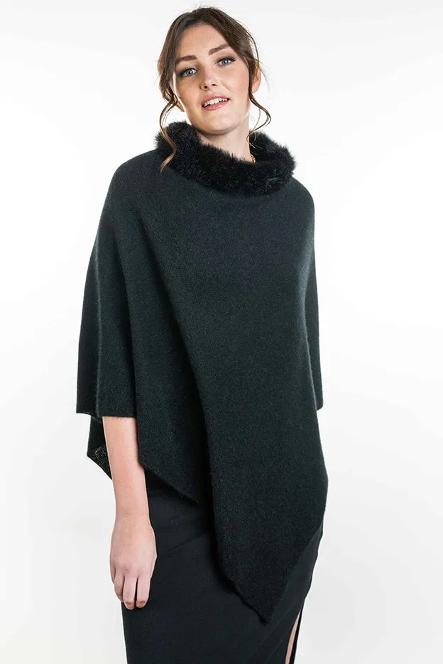 Koru Fur Trim Zip Poncho