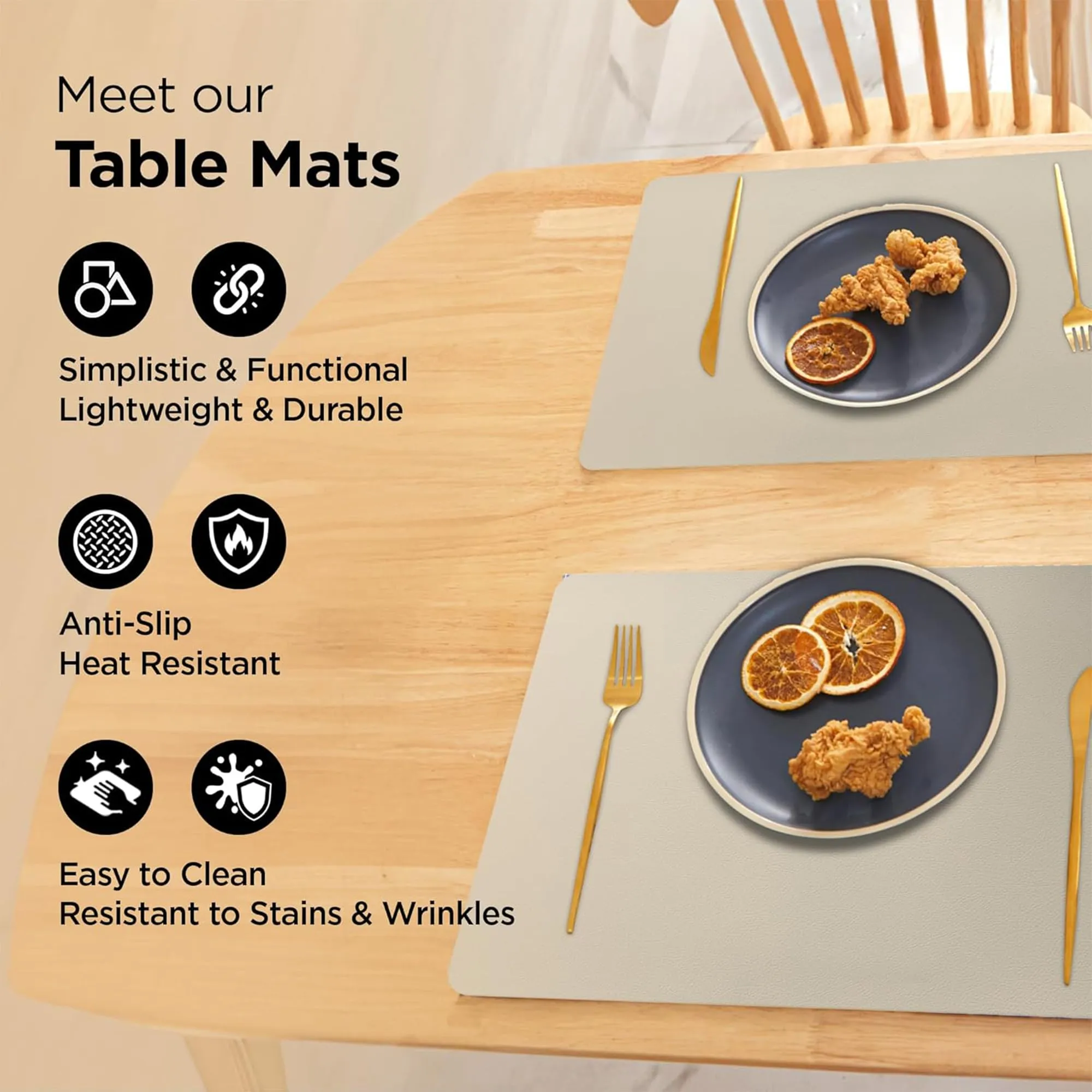 Kuber Industries 24 Pcs Waterproof Dining Table Mats | Anti-Skid Placemats for Food Plates & Hot Pots | for Home & Restaurants - Beige