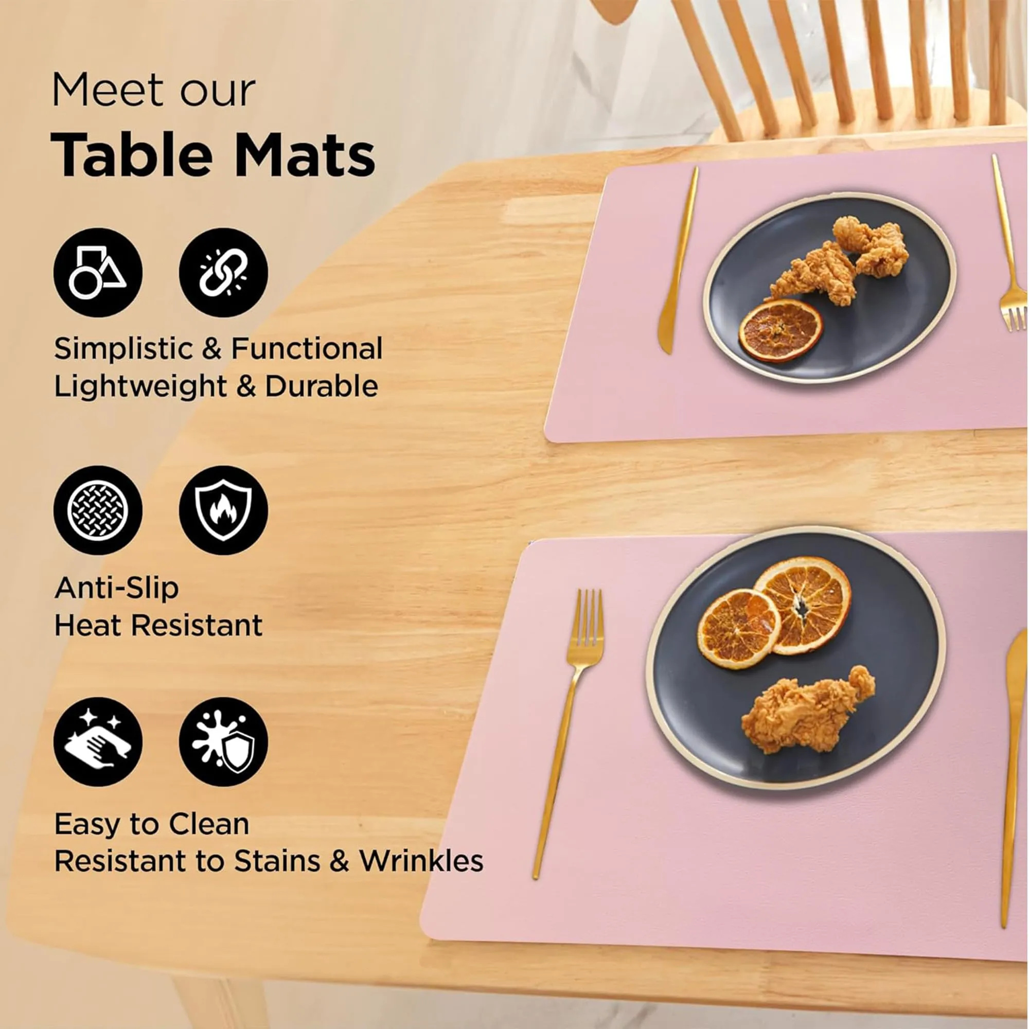 Kuber Industries 24 Pcs Waterproof Dining Table Mats | Anti-Skid Placemats for Food Plates & Hot Pots | for Home & Restaurants - Grey & Pink