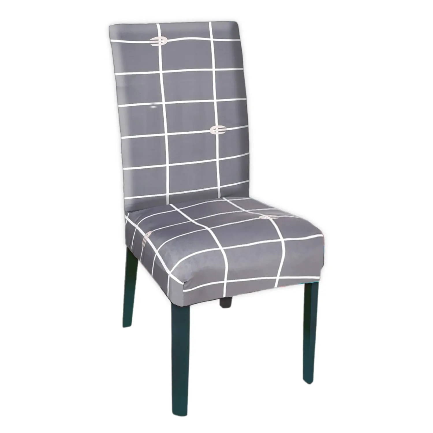 Kuber Industries Check Printed Stretchable, Non-Slip Polyster 1 & 3 Seater Sofa Cover & Chair Cover Set, Set of 3 (Grey)-50KM01451