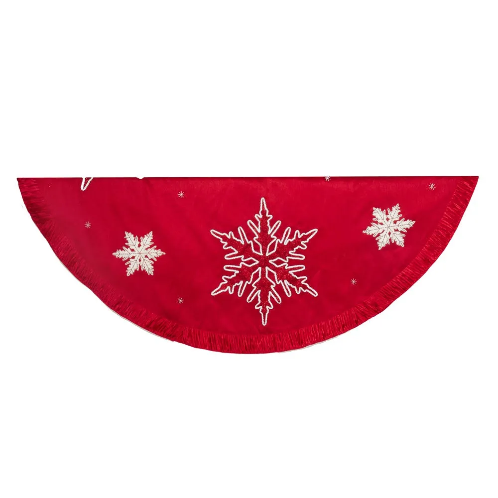 Kurt Adler 60-Inch Red Snowflake Embroidered and Pleated Tree skirt