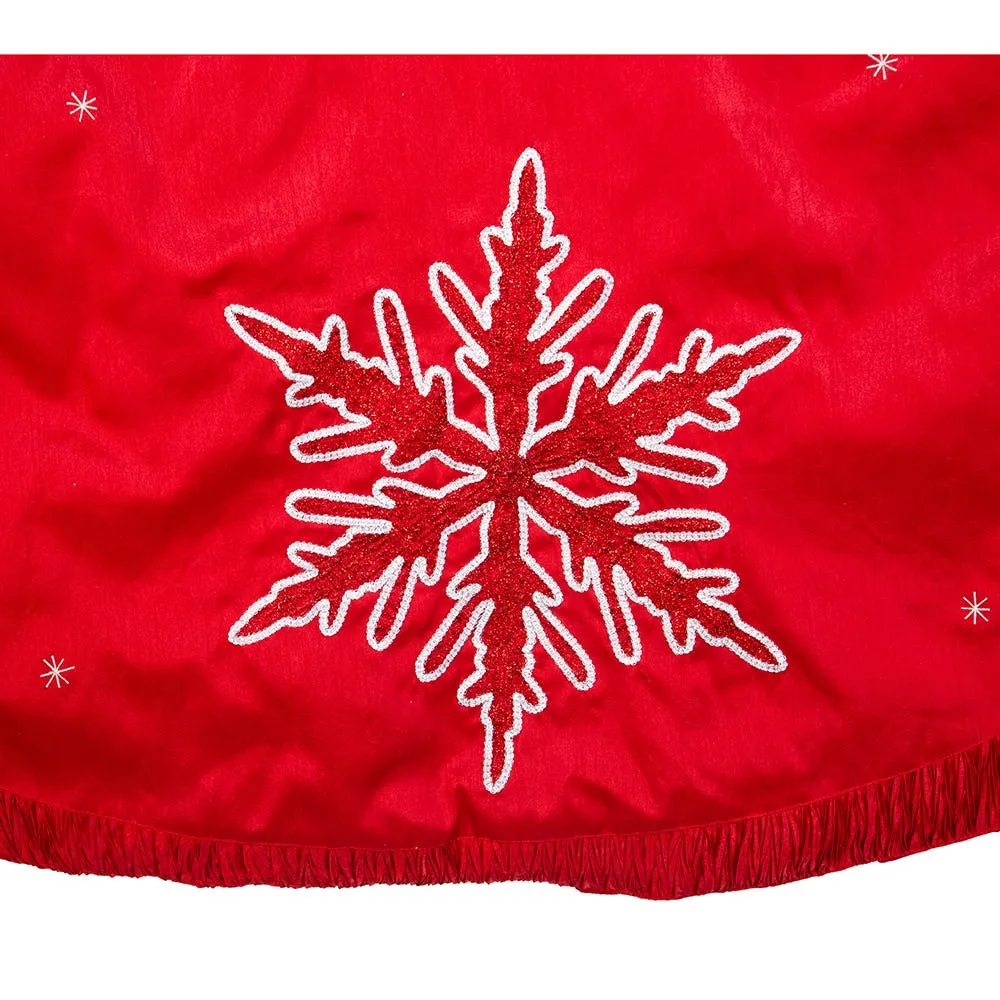 Kurt Adler 60-Inch Red Snowflake Embroidered and Pleated Tree skirt