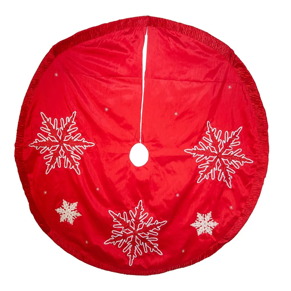 Kurt Adler 60-Inch Red Snowflake Embroidered and Pleated Tree skirt