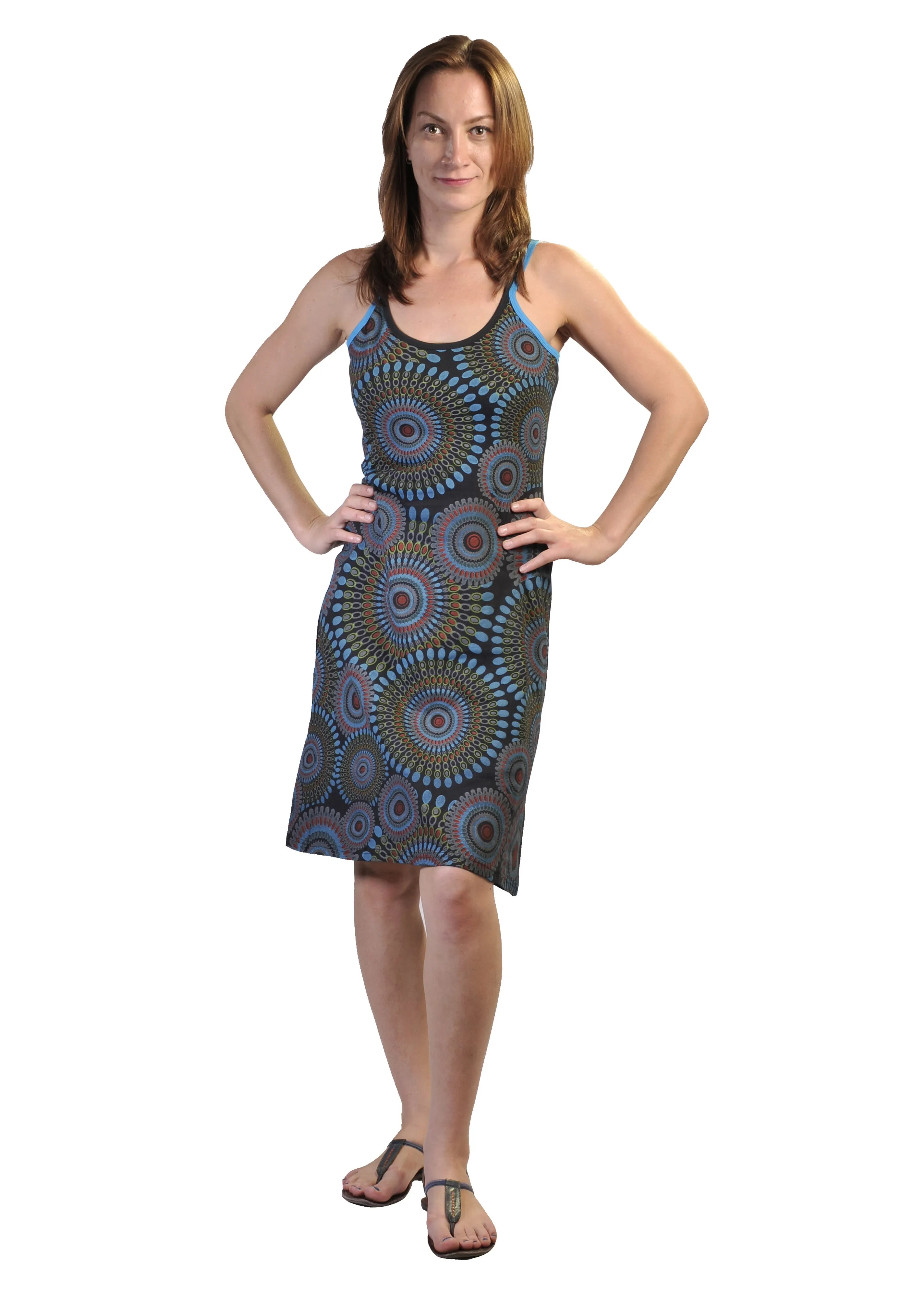 ladies-summer-sleeveless-strap-dress-with-colorful-ilusion-ring-pattern-print-ilusion