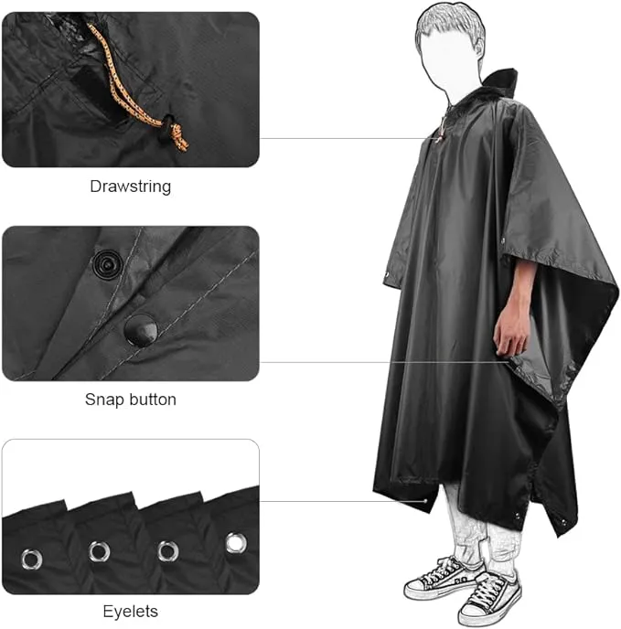 LAMA Multifunctional Raincoat Poncho, 3 in 1 Reusable Waterproof Raincoat/Sunshade Tarp/Tent Ground Sheet Mat with Carry Pouch for Bike Hiking Camping Outdoor Activitie