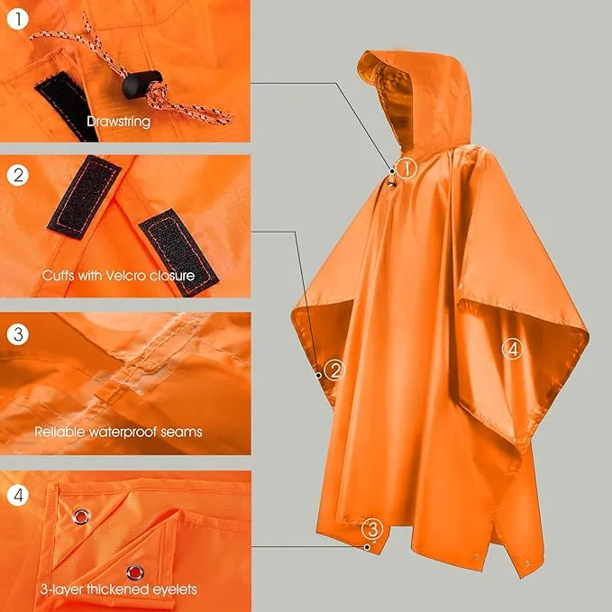 LAMA Multifunctional Raincoat Poncho, 3 in 1 Reusable Waterproof Raincoat/Sunshade Tarp/Tent Ground Sheet Mat with Carry Pouch for Bike Hiking Camping Outdoor Activitie