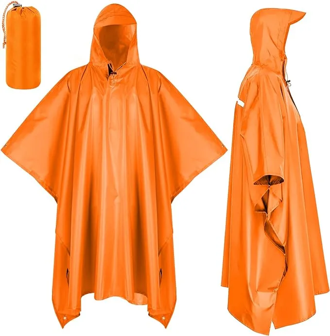 LAMA Multifunctional Raincoat Poncho, 3 in 1 Reusable Waterproof Raincoat/Sunshade Tarp/Tent Ground Sheet Mat with Carry Pouch for Bike Hiking Camping Outdoor Activitie