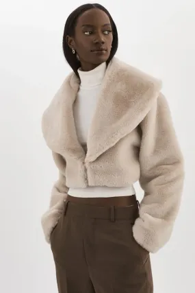 Lamarque Danika Faux Fur Crop Jacket in Oat