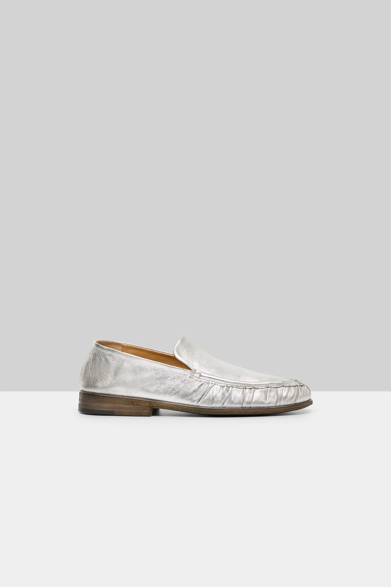 Laminated Leather Loafer Shoe in Silver Foil