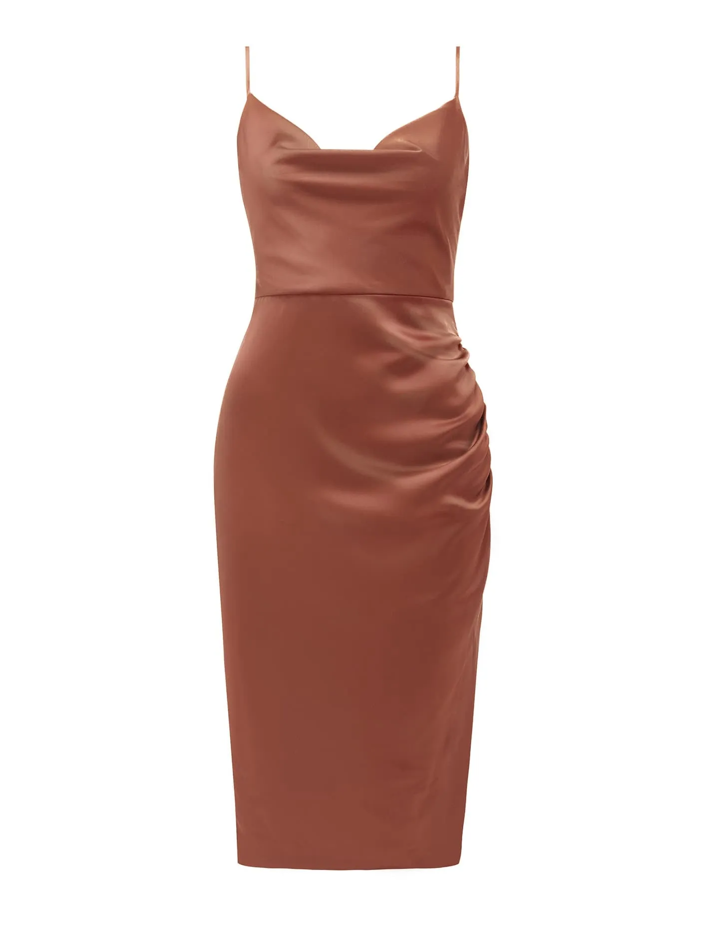 Laura Petite Satin Cowl Ruched Midi Dress