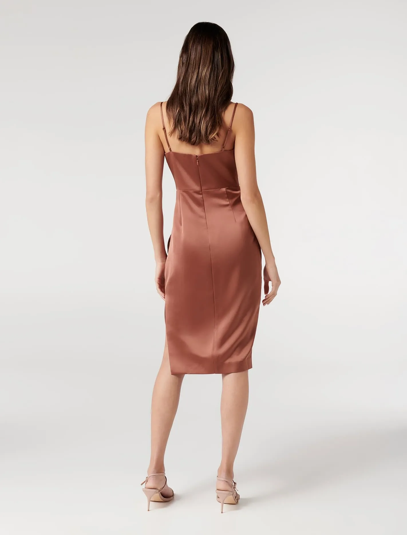 Laura Petite Satin Cowl Ruched Midi Dress