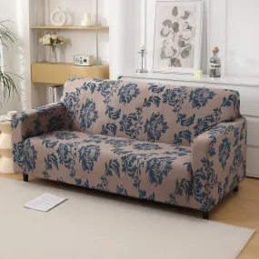 Light Coffee Lotus Damask Printed Stretchable Sofa Cover