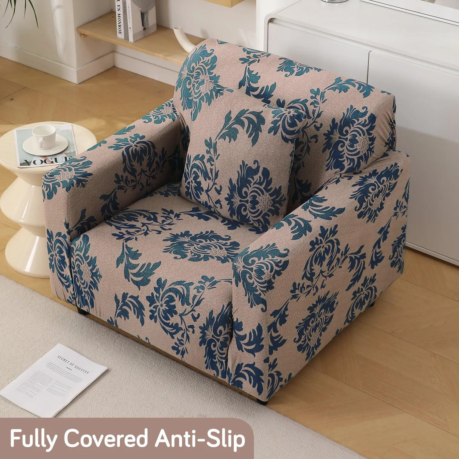 Light Coffee Lotus Damask Printed Stretchable Sofa Cover