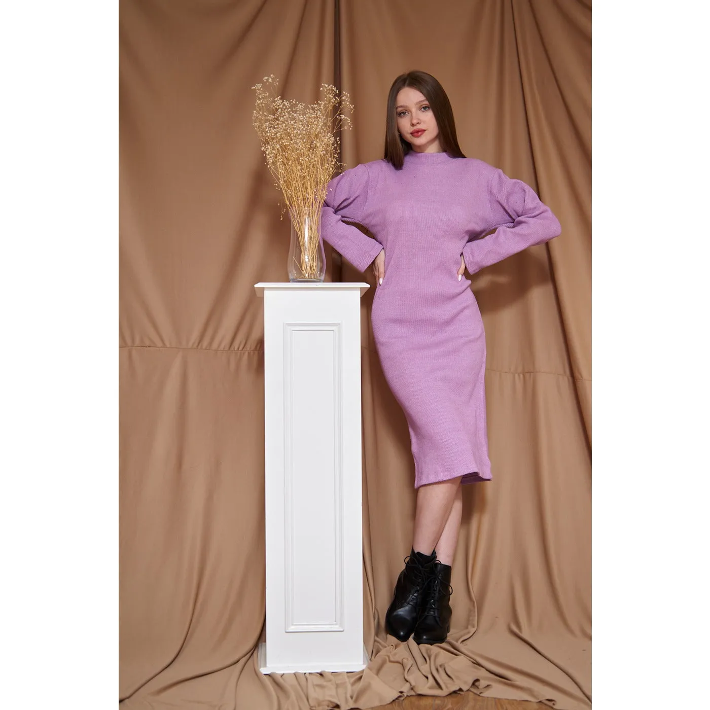 Lilac Ribbed Long Dress