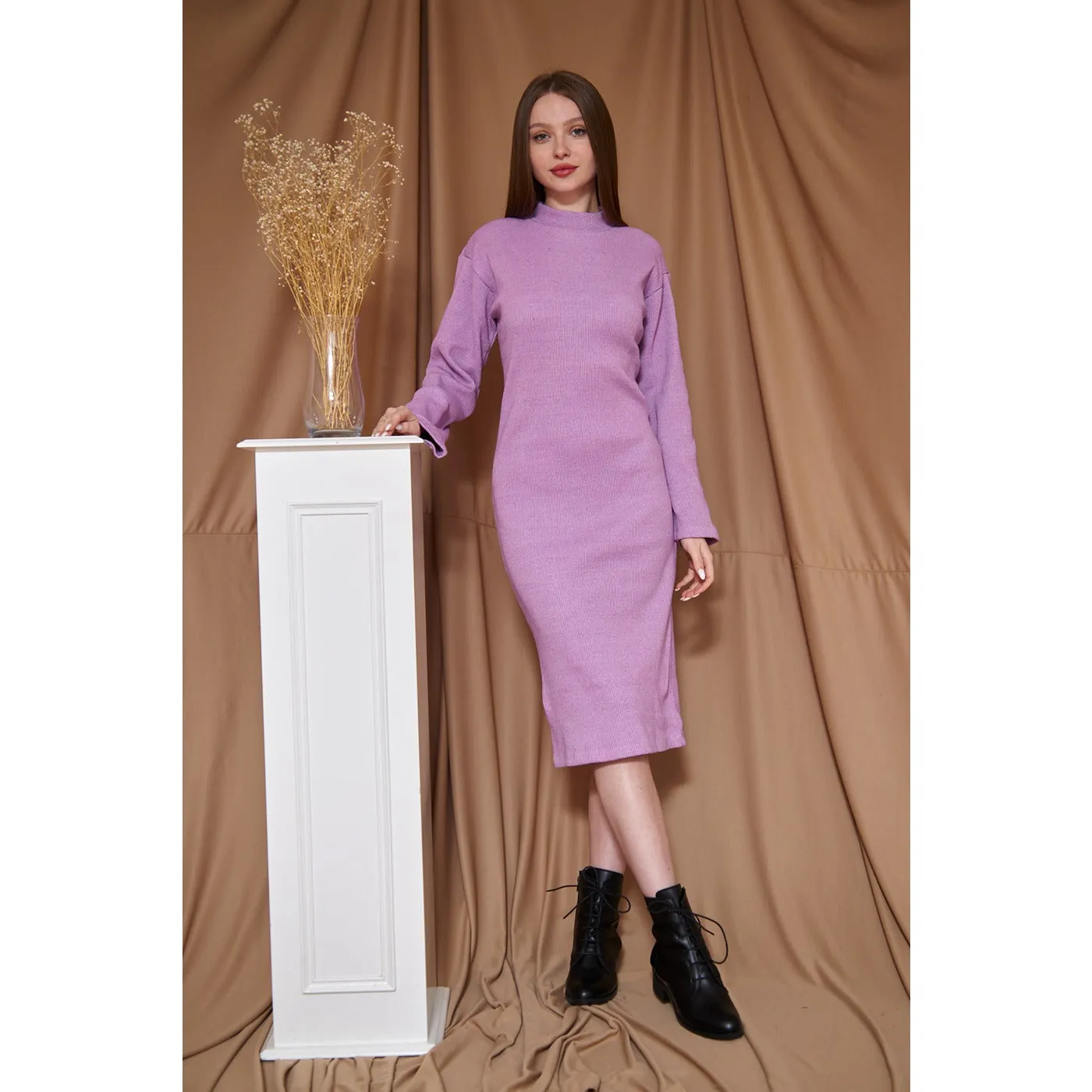 Lilac Ribbed Long Dress