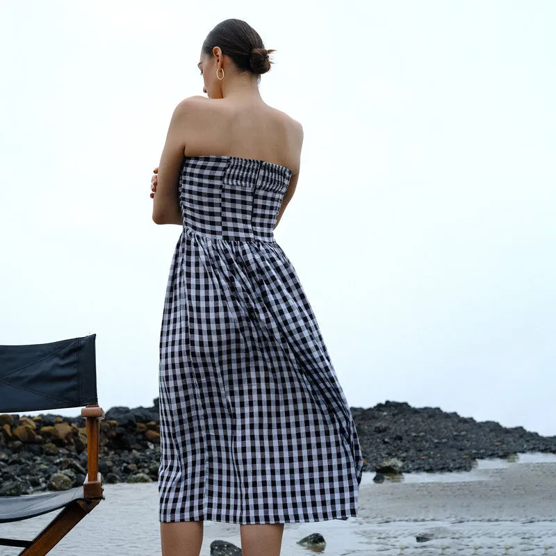 Linen Black & White Dress for Women | Midi Length