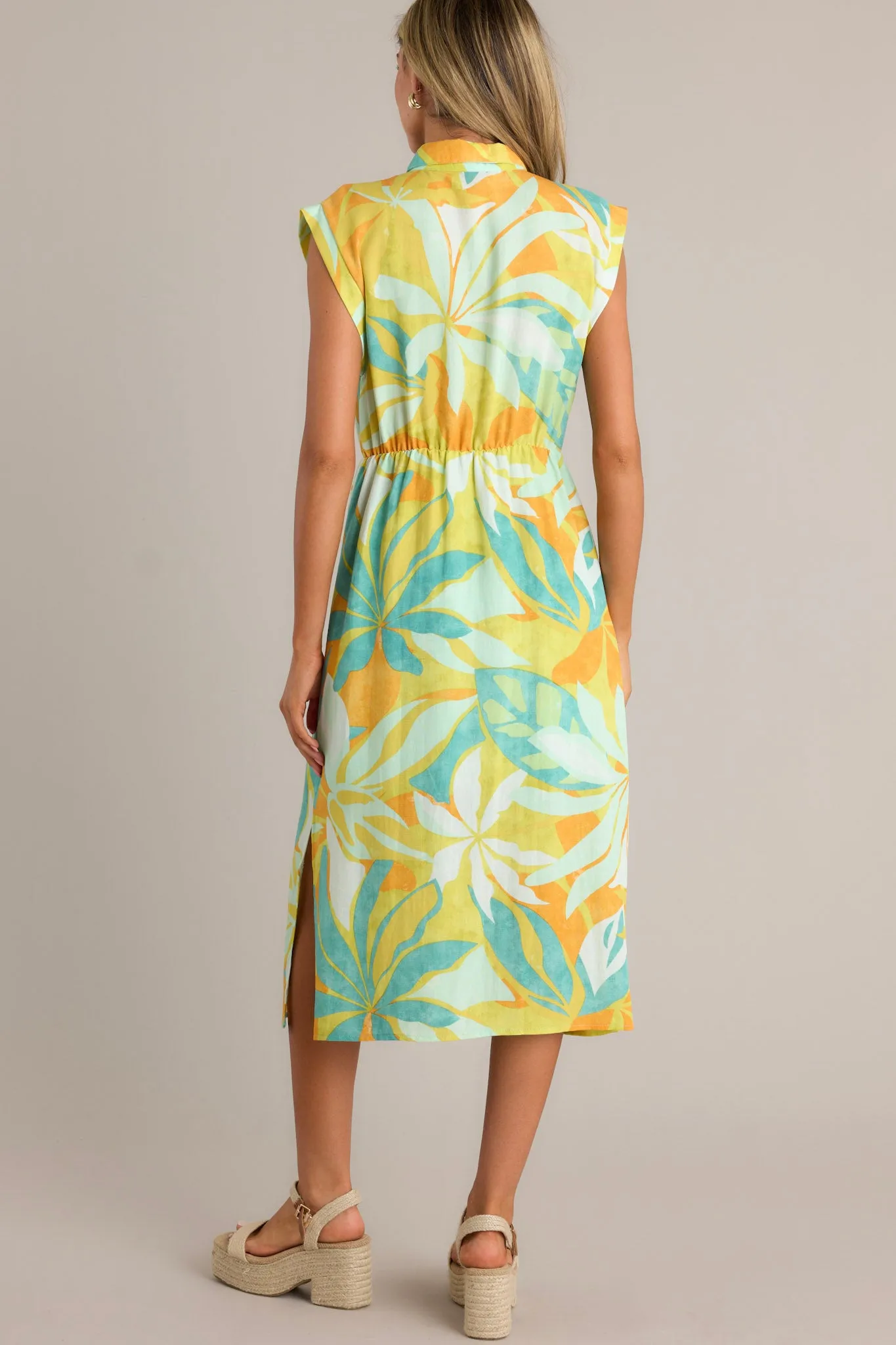 Live Your Best Life Lime Green Tropical Print Midi Dress