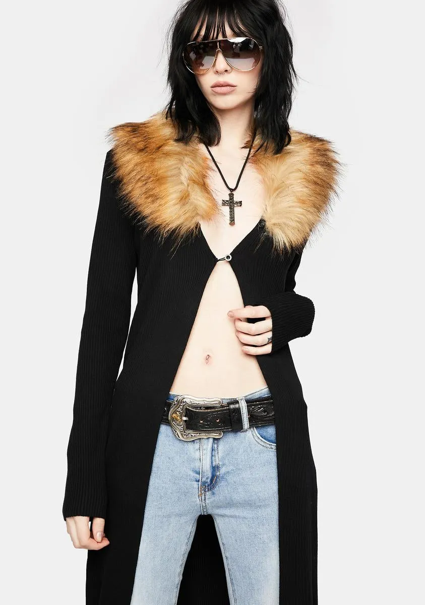 Long Faux Fur Knitted Cardigan