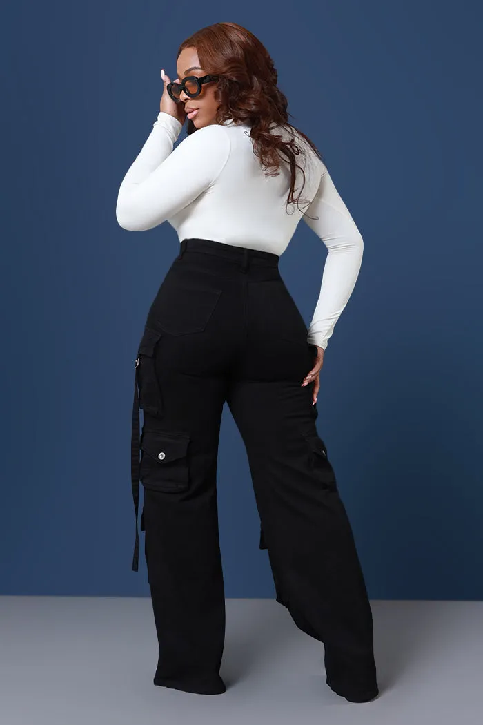 Look Out High Rise Wide Leg Cargo Pants - Black