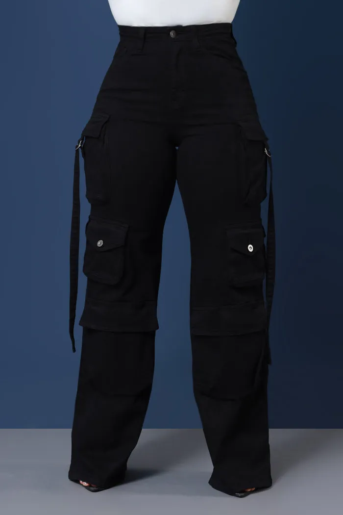 Look Out High Rise Wide Leg Cargo Pants - Black