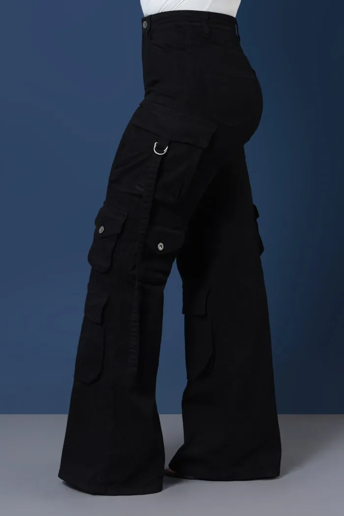 Look Out High Rise Wide Leg Cargo Pants - Black