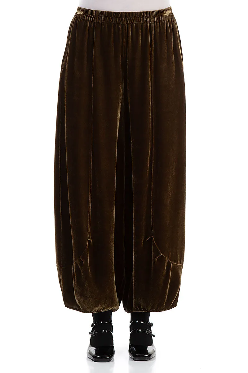 Loose Golden Sage Silk Velvet Trousers